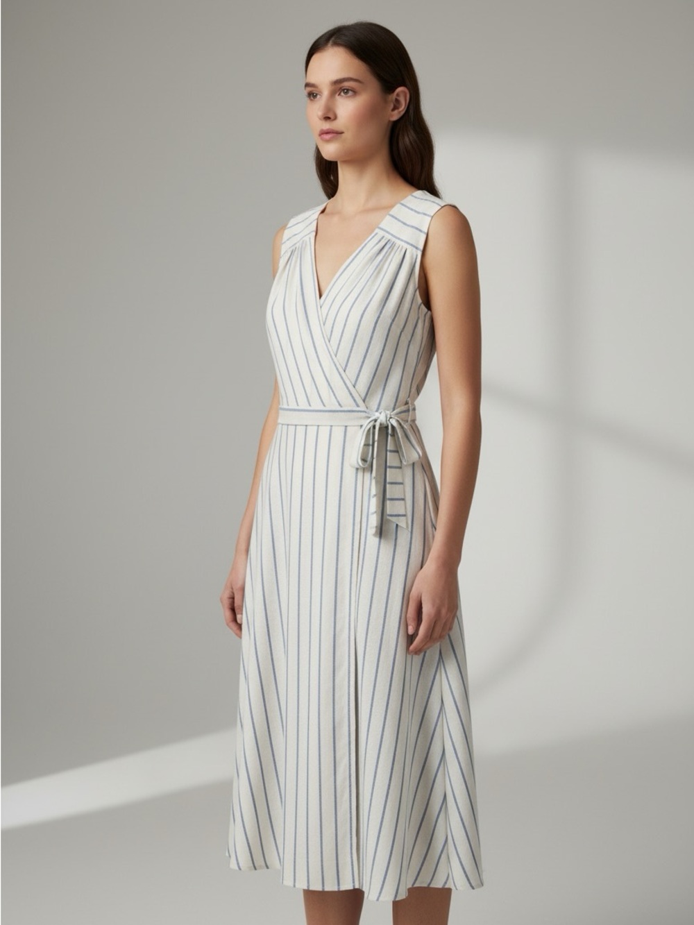 New Calvin Klein White Dress with Blue Pinstripes size 12 P